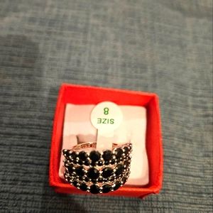 NWT, Sz 8, Black Onyx Cubic Zirconia Rhodium ring
